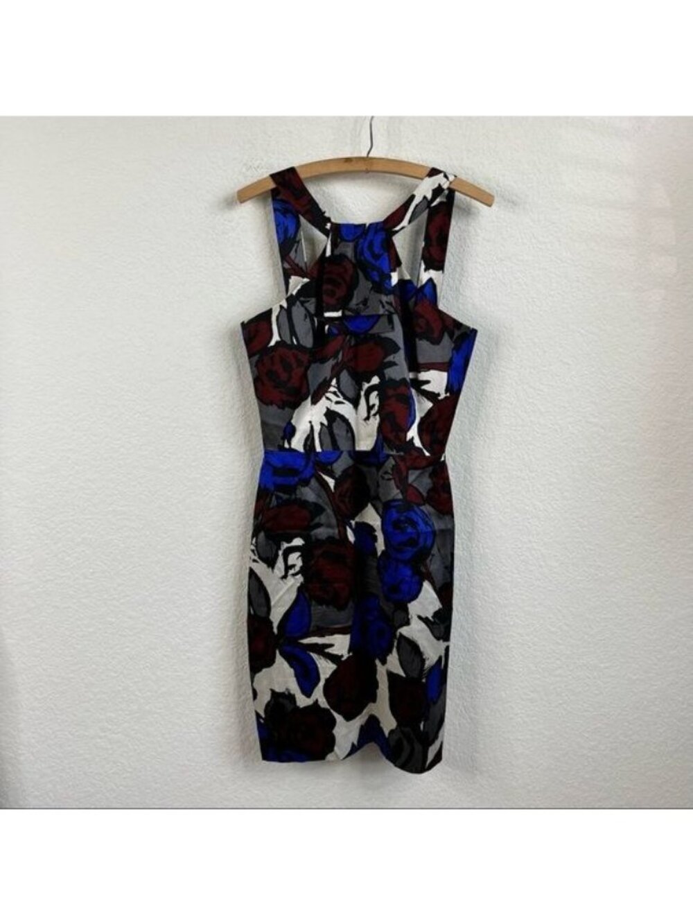 Trina Turk Hammered Silk Signed Rose Floral Halter Sheath Dress